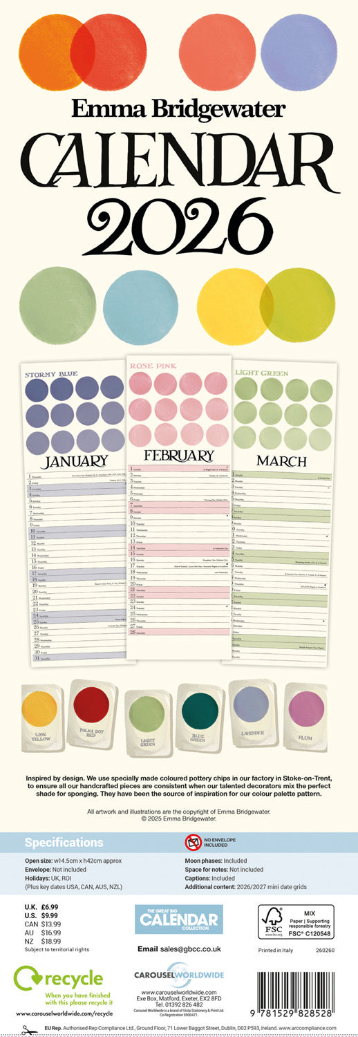 Emma Bridgewater Slim Calendar 2026