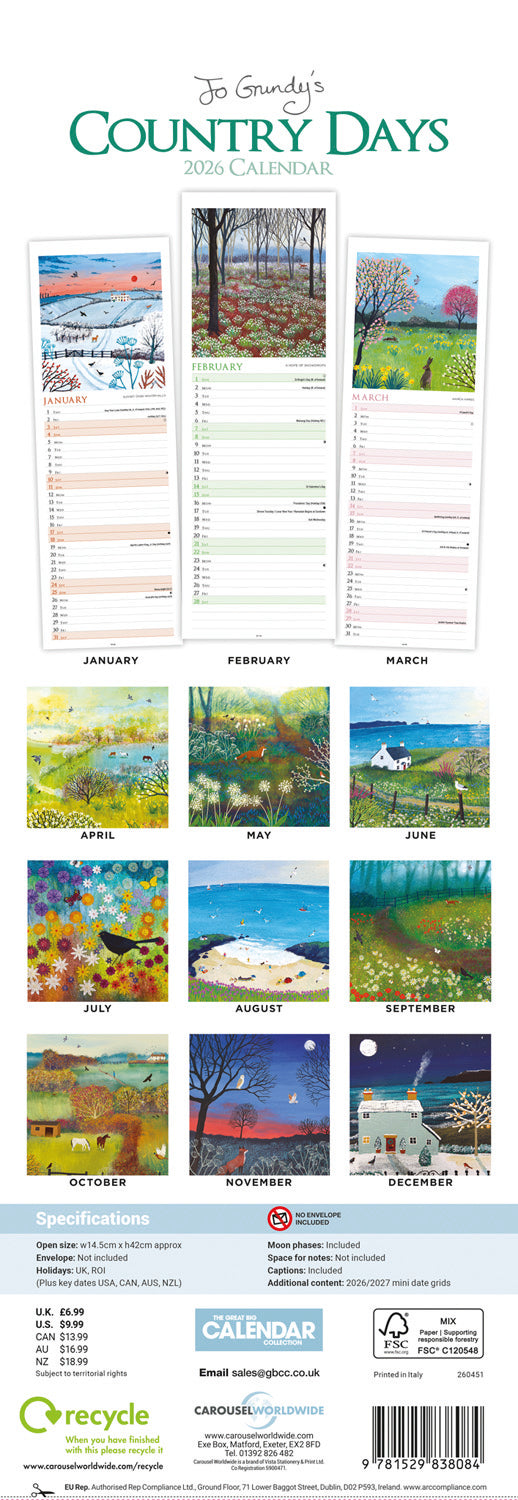 Country Days Slim Calendar 2026
