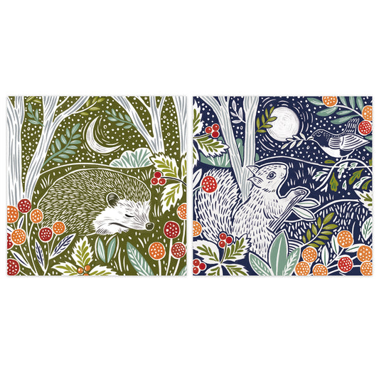 Lino Print Animals Eight Cards