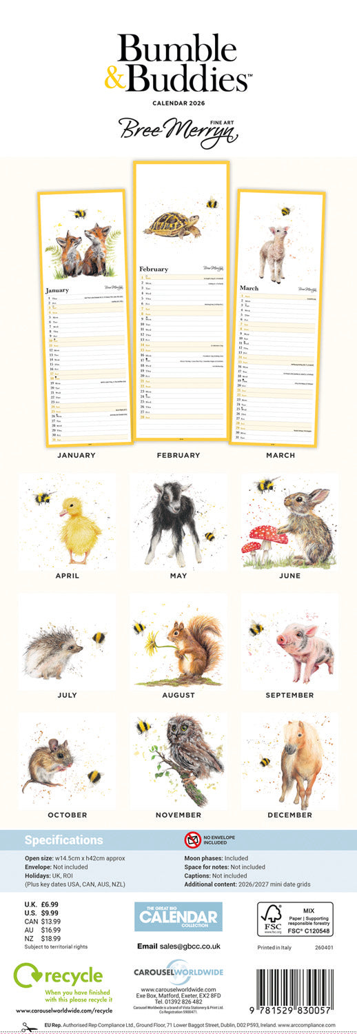 Bumble & Buddies Slim Calendar 2026