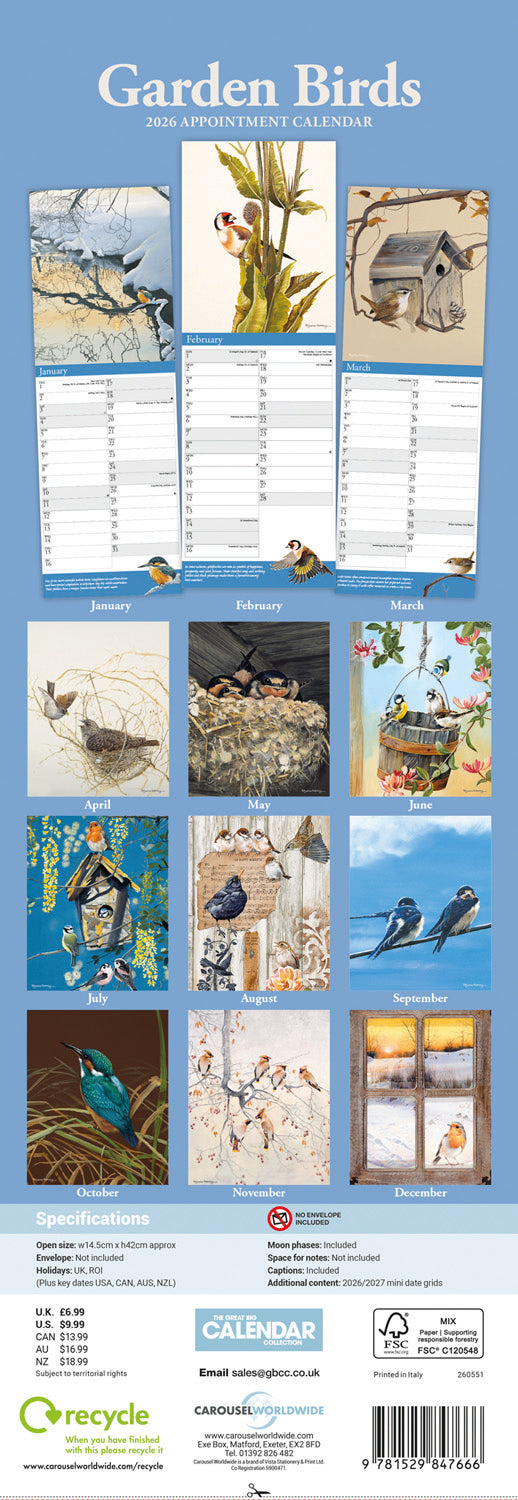 Garden Birds By Pollyanna Pickering Slim Calendar 2026